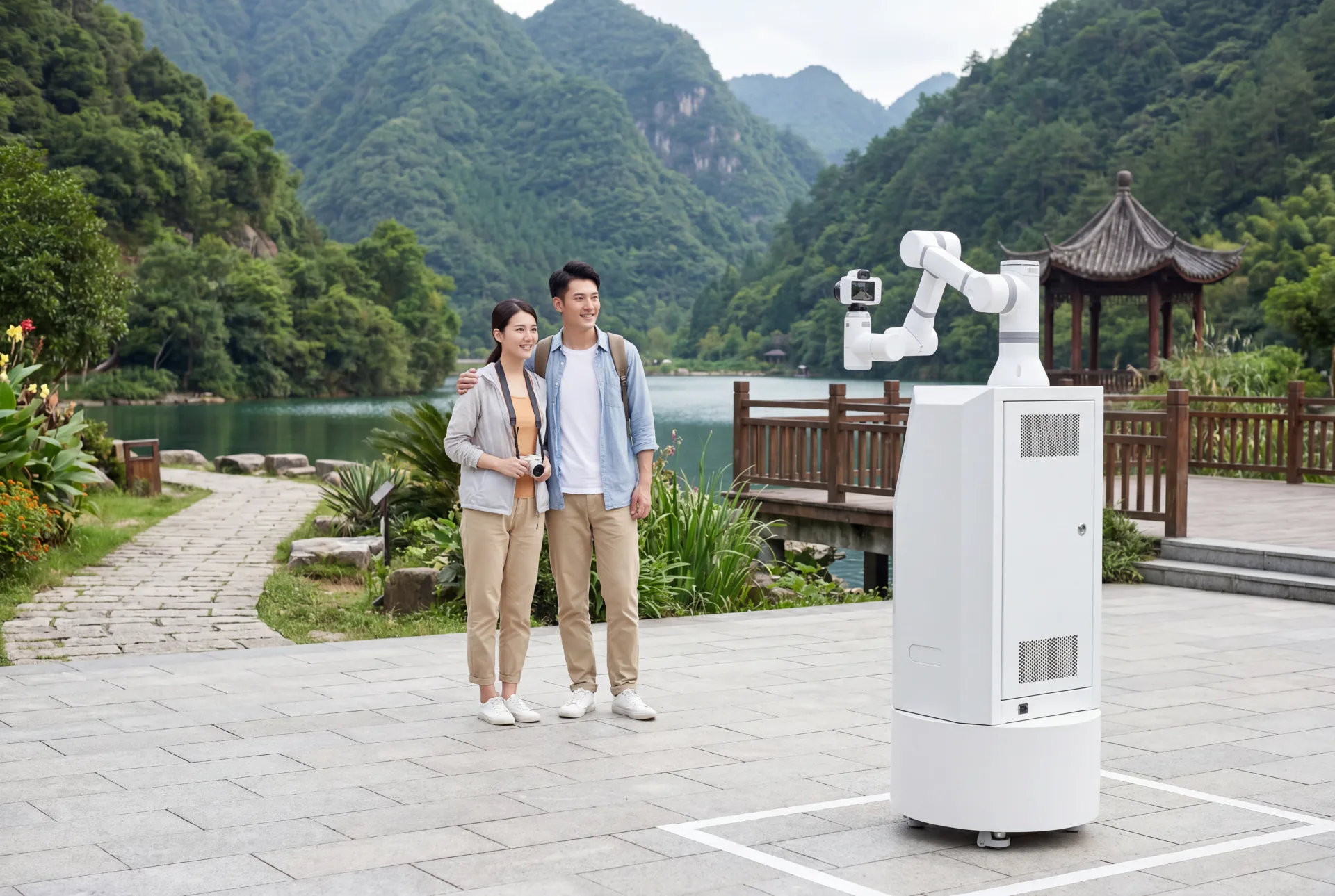 Orbiti AI智能拍照机器人应用于景区现场